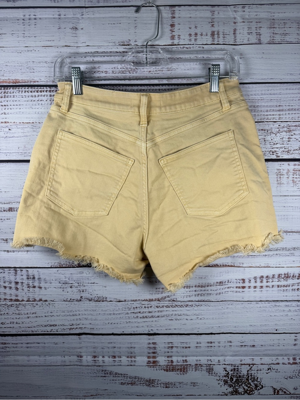 LC Lauren Conrad High Rise Button Fly Distressed Cutoff Shorts Yellow Size 4 - Picture 4 of 7